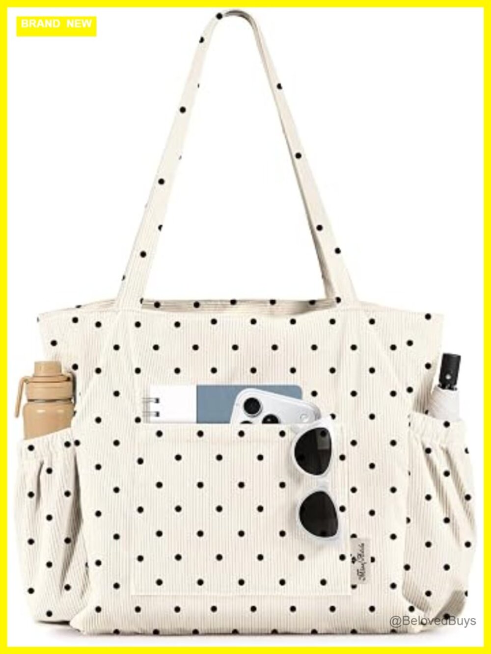 Corduroy Tote Bag Large Capacity Multi-Pocket Shoulder Bag with Zipper